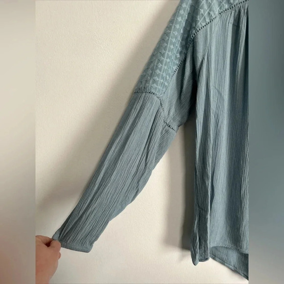 Women’s Blouse Size‎ 12 Green Crinkle Sheer Panel Pullover Coquette Romantic - Picture 3 of 14